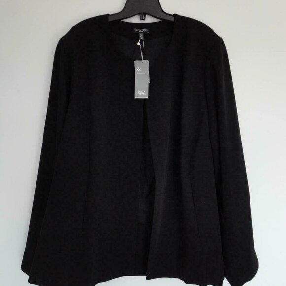 NWT EILEEN FISHER WOMAN Black Round Neck Straight Open Jacket Coat 24W - Picture 6 of 7
